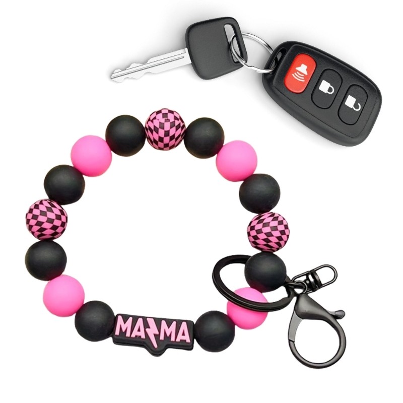 Estone Prático Contas De Silicone Porta-Chaves Pulseira Xadrez Frisado Design Mãe Para Aniversários Natal