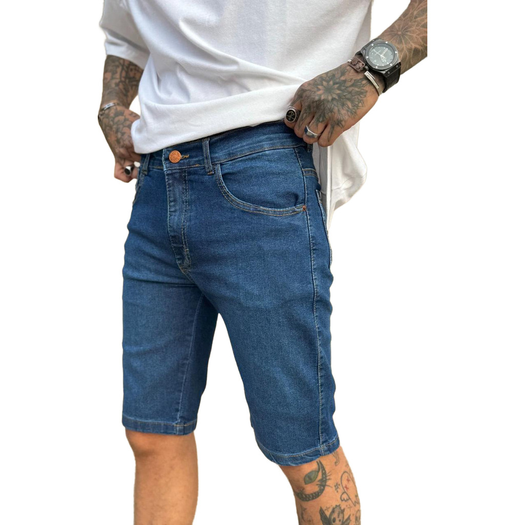 Bermuda Jeans Médio Masculina C/ Elastano Confortável 961561