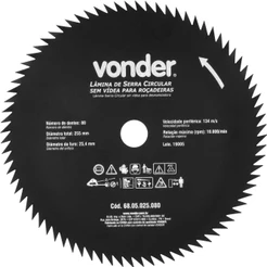 Lâmina Circular S/ Vídea P/ Roçadeiras 80 Dentes Vonder