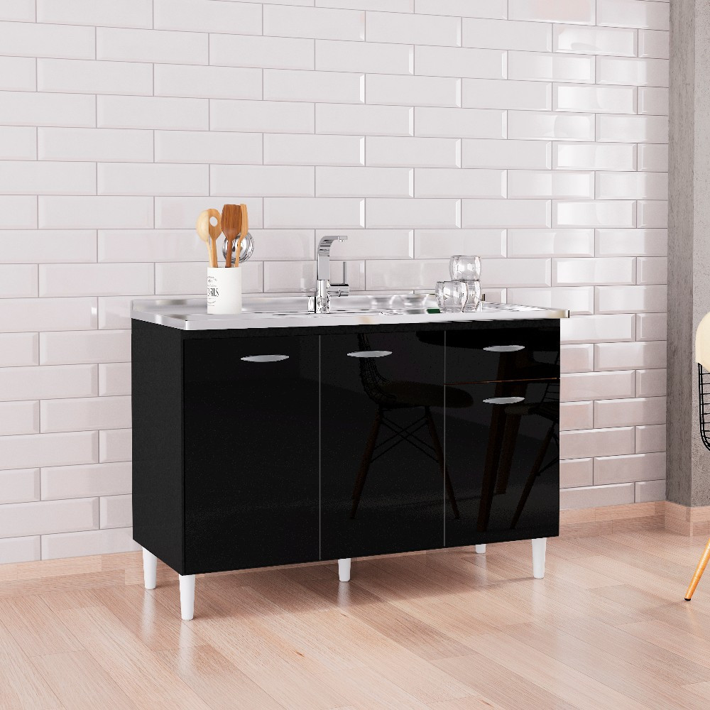 Balcão para Pia 3 Portas 1 Gaveta Sem pia A434 Cristal Poquema em Oferta na Shopee