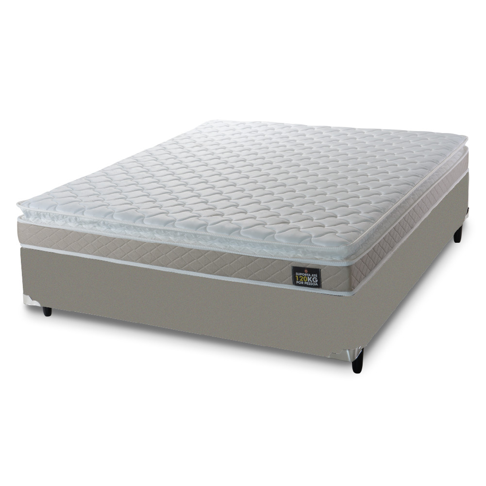 Cama Box Casal Queen Colchão Espuma D33 Pillow Top Millenium 158x198x57cm Suede Bege/Branco Hellen