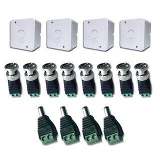 KIT 4 Caixas Sobrepor Stilus Simples Branca com 8 Conectores BNC & 4 Conectores P4 Macho CFTV em Oferta na Shopee