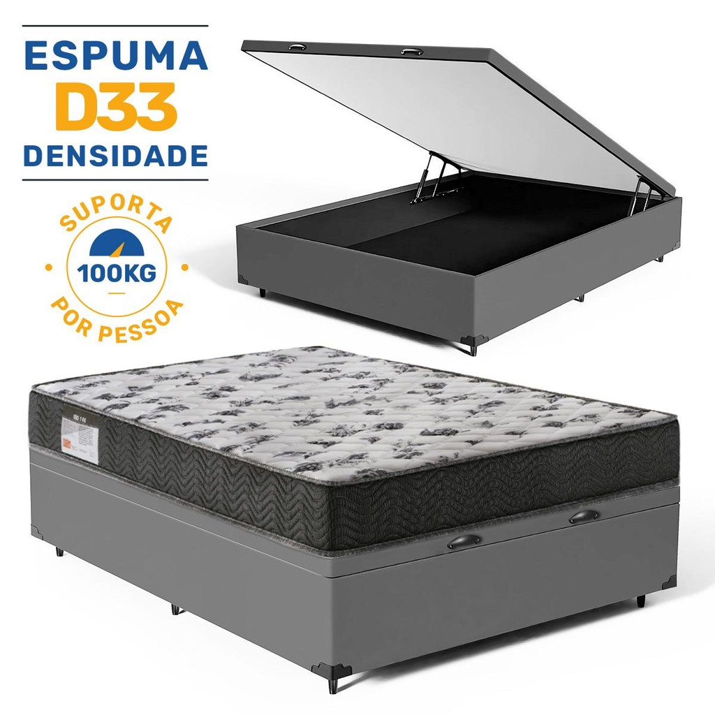 Cama Box Baú com Colchão de Espuma D33 Ortobom ISO 100 Viúva 128cm em Oferta na Shopee