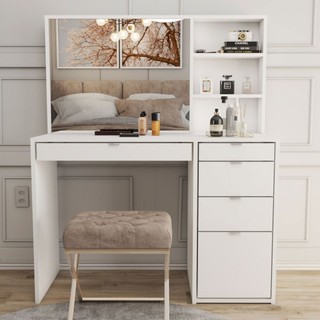 Penteadeira Maria 5 Gavetas 2 Prateleiras Branco - Panorama Móveis em Oferta na Shopee