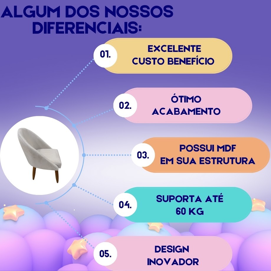 Poltrona Infantil Mini Lua Ideal Para Crianças de 05 a 10 Anos Pes Palitos Estofada em Veludo Premium Custo Beneficio