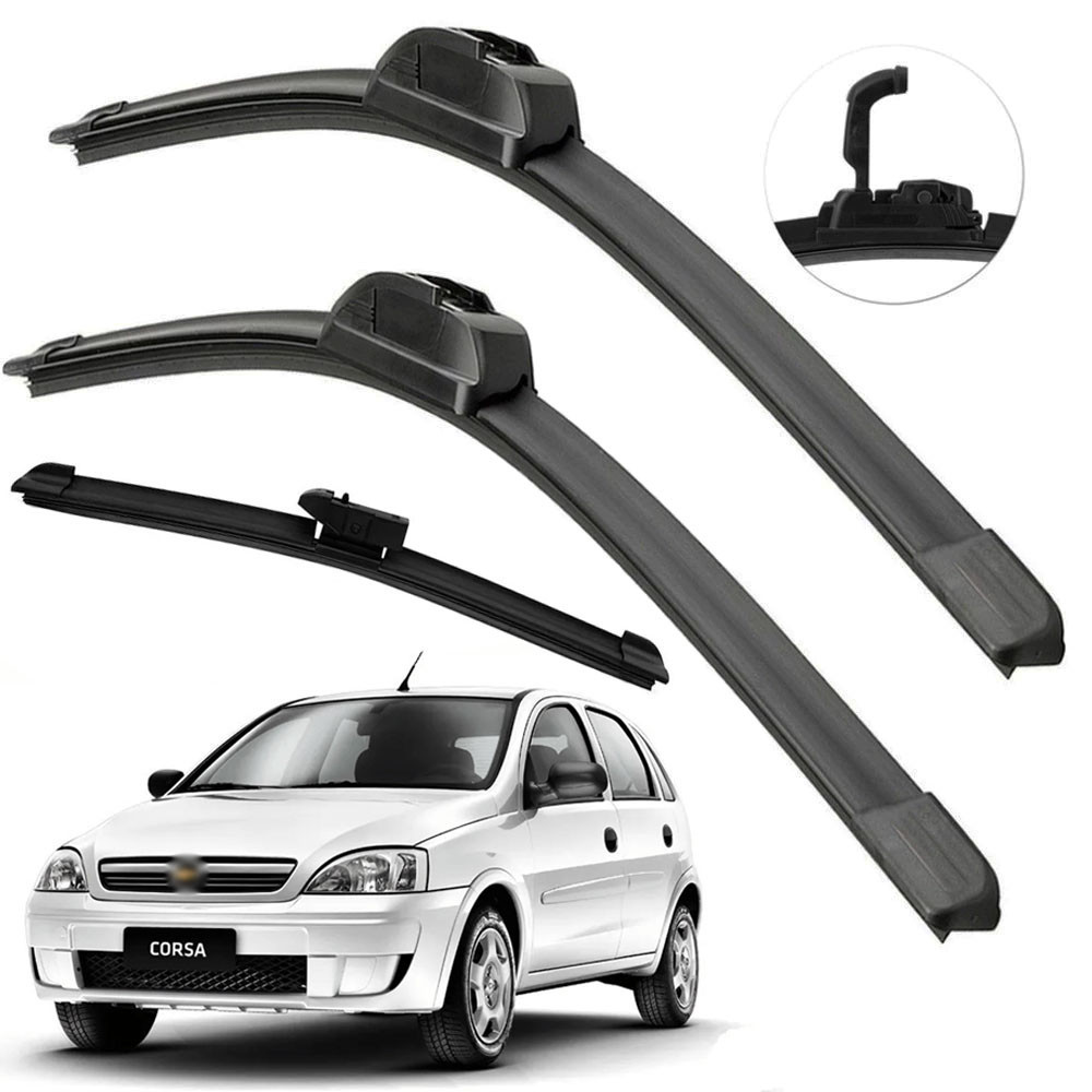 Kit 3 Palheta Parabrisa Dianteira e Traseira Corsa Hatch 2004 até 2012 20p 18p 15e