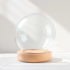 Cúpula Redoma de Vidro Decorativa 10x10cm - Base Madeira Clara - 1 unidade - Rizzo