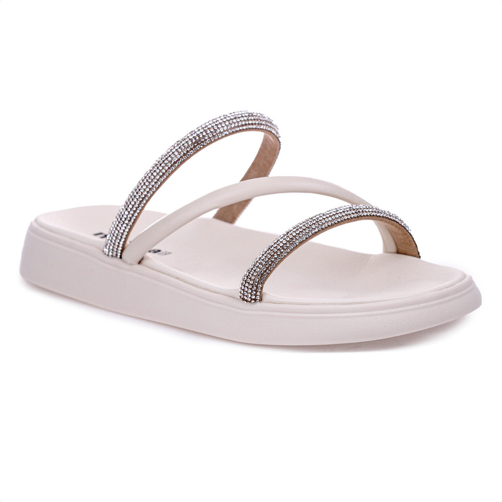 Sandália Moleca Tira Tripla Branca e Prata - Feminina em Oferta na Shopee