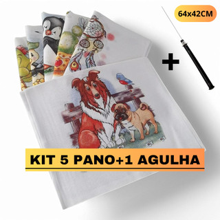 KIT 5 panos+agulha limpa fogão Pano de prato GRANDE estampado com bainha