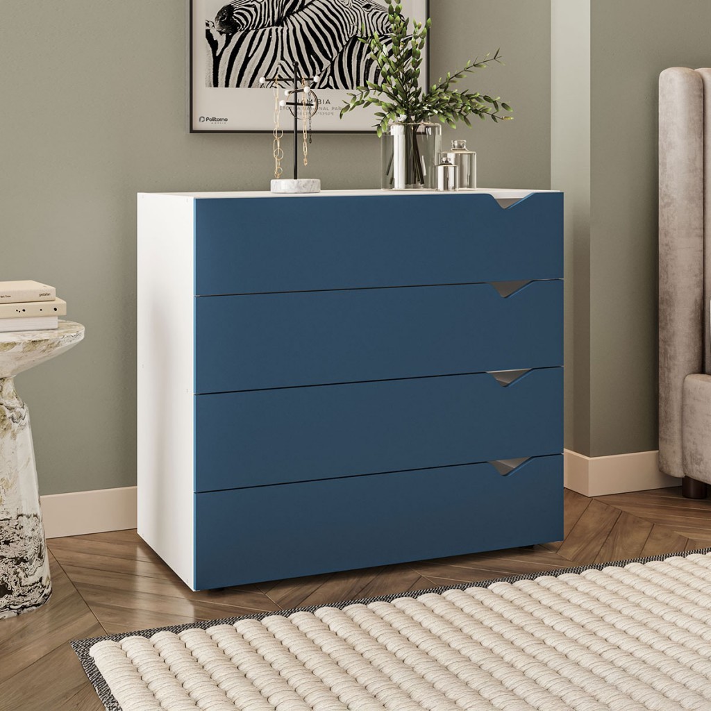 Cômoda Porto 4 Gavetas Azul/Branco - Politorno - Home & Living