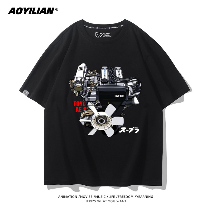 Toyota Engine Head Text D Co Marca AE86100 % Algodão Solto Camiseta De Manga Curta Para Homens E Mulheres Solta