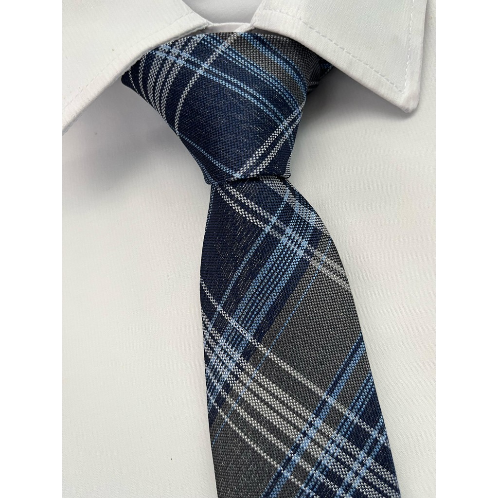 Gravata Xadrez Semi Sim Azul e Cinza em Oferta na Shopee