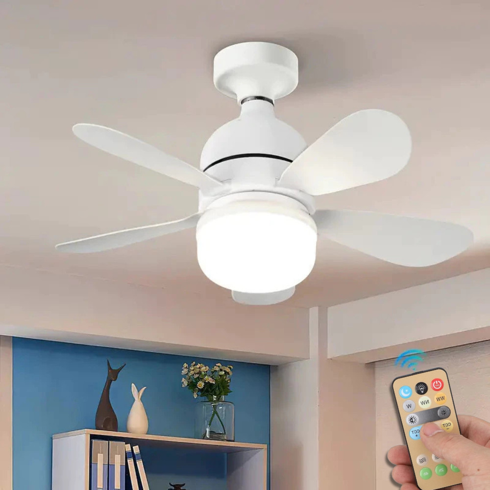 Ventilador de teto Com Luz para Pequenos Espaços (6 Hélices) Controle Remoto Bivolt LED 11...