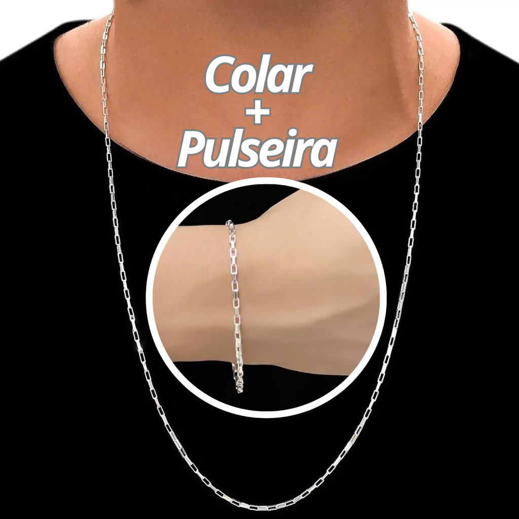 Kit Colar e Pulseira Fina Tijolinho Prata Conjunto Aço Inox Cirúrgico em Oferta na Shopee