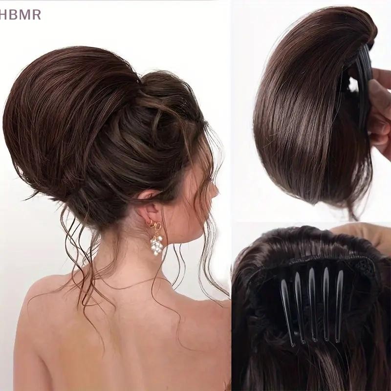 [HBMR] Coque Bagunçado Sintético Feminino Reto Curto Alto Rabo De Cavalo Extensão Sintética Reta Garra Clipe Chignon Pos — imagem 2 de 2