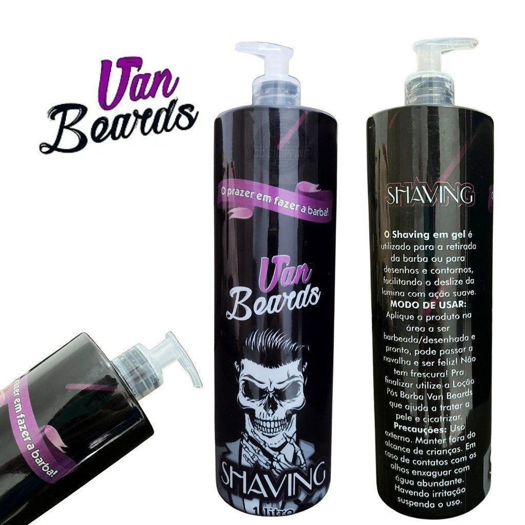 Gel de Barbear Profissional Van Beards 1L | Super Lubrificação, Pele Protegida e Barbear Perfeito