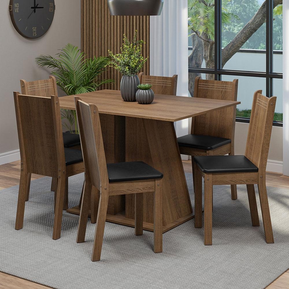 Conjunto Sala de Jantar Mesa Tampo de Madeira 6 Cadeiras Rustic Sharon Madesa - Home & Living
