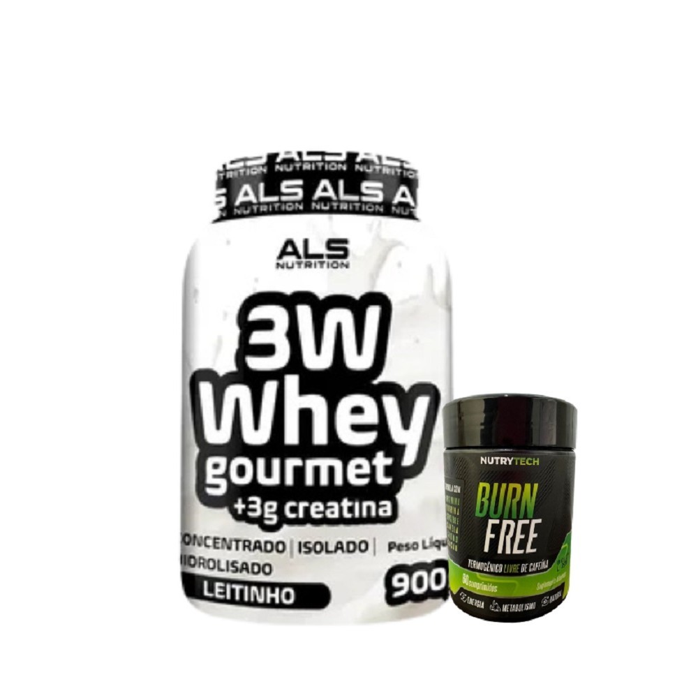 Whey 3W Gourmet 900g + Burn Free Termogênico Com Canela 60 Caps