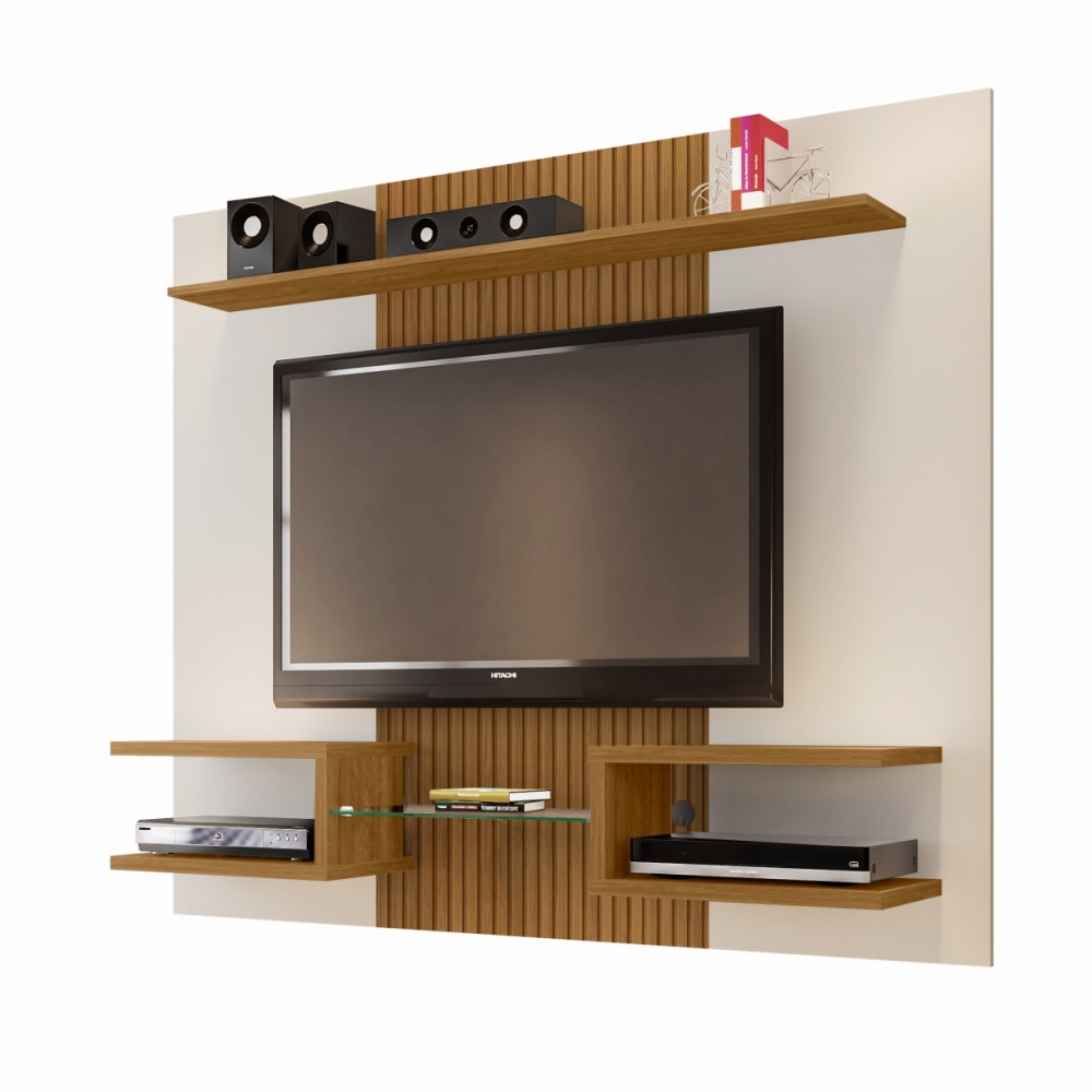 Painel Home Atlas Para Tv Até 55 Polegadas Pintura Ripado Off White com Cinamomo Bechara