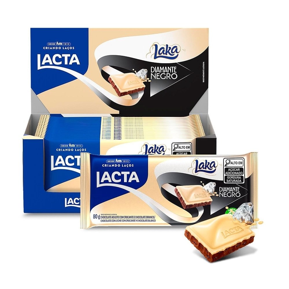 Chocolate Branco e ao Leite Diamante Negro Lacta Laka 80g - Display com 17 Unidades