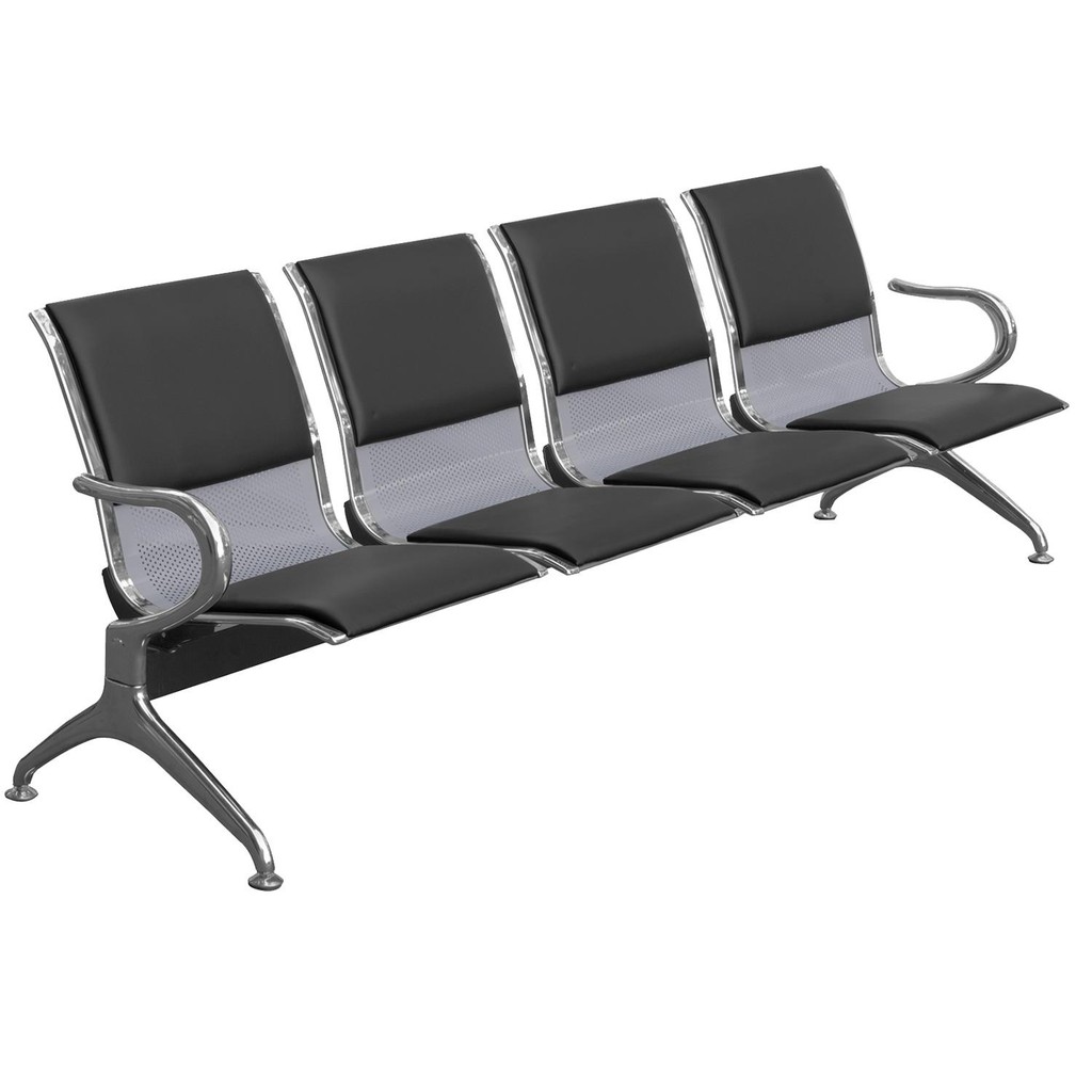 Cadeira Longarina Aeroporto 4 Lugares Cromado com Estofado - Preto - TCL04 em Oferta na Shopee