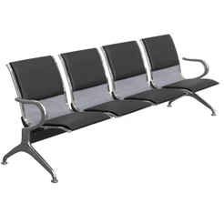 Cadeira Longarina Aeroporto 4 Lugares Cromado com Estofado - Preto - TCL04