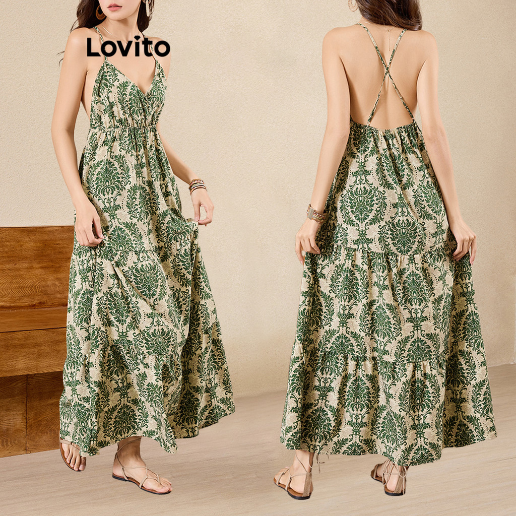 Lovito Vestido Boho Com Estampa Tribal E Costas Nuas, Vestido Cruzado Para Mulheres L109MD535 em Oferta na Shopee