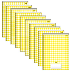 Caderno Brochura 1/4 Capa Dura 48 Folhas Stiff Amarelo Xadrez - Pacote com 10 Unidades