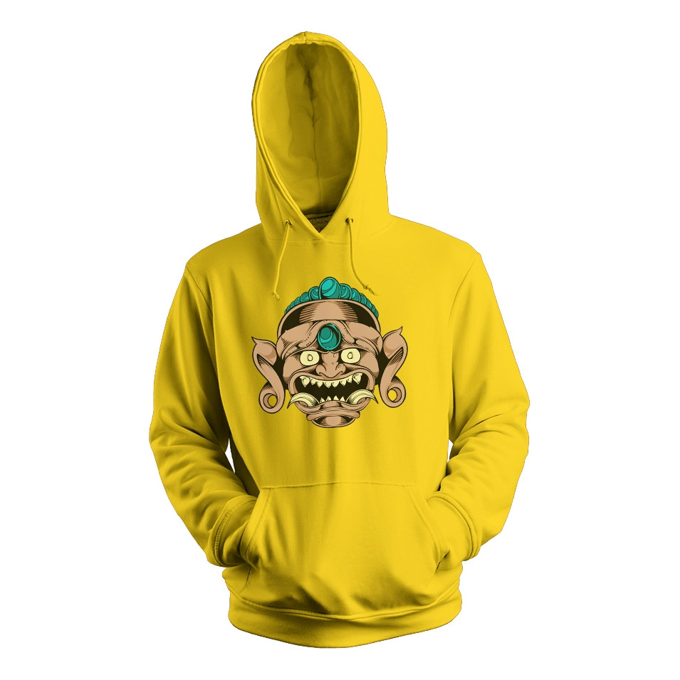 Blusa Frio Moletom Flanelado Capuz Estampa Máscara Carranca