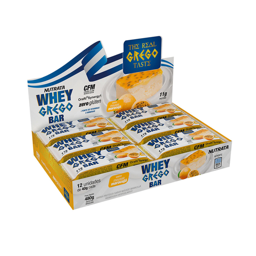 Barra de Proteína Sabor Mousse de Maracuja Whey Grego Display com 12 un. de 40g - Nutrata