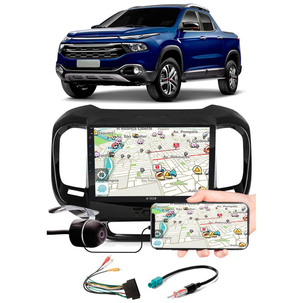 Multimídia 9 Polegadas Fiat Toro Espelhamento USB Bluetooth + Moldura Painel + Chicotes + Câmera Ré