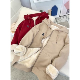 Outono/Inverno Lã De Cordeiro Solta Quente Manga Comprida Com Zíper Casaco Capuz em Oferta na Shopee