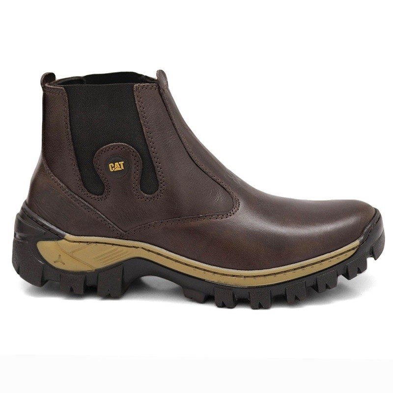 Bota Botina Masculina Cat de Couro Legitimo Super Resistente