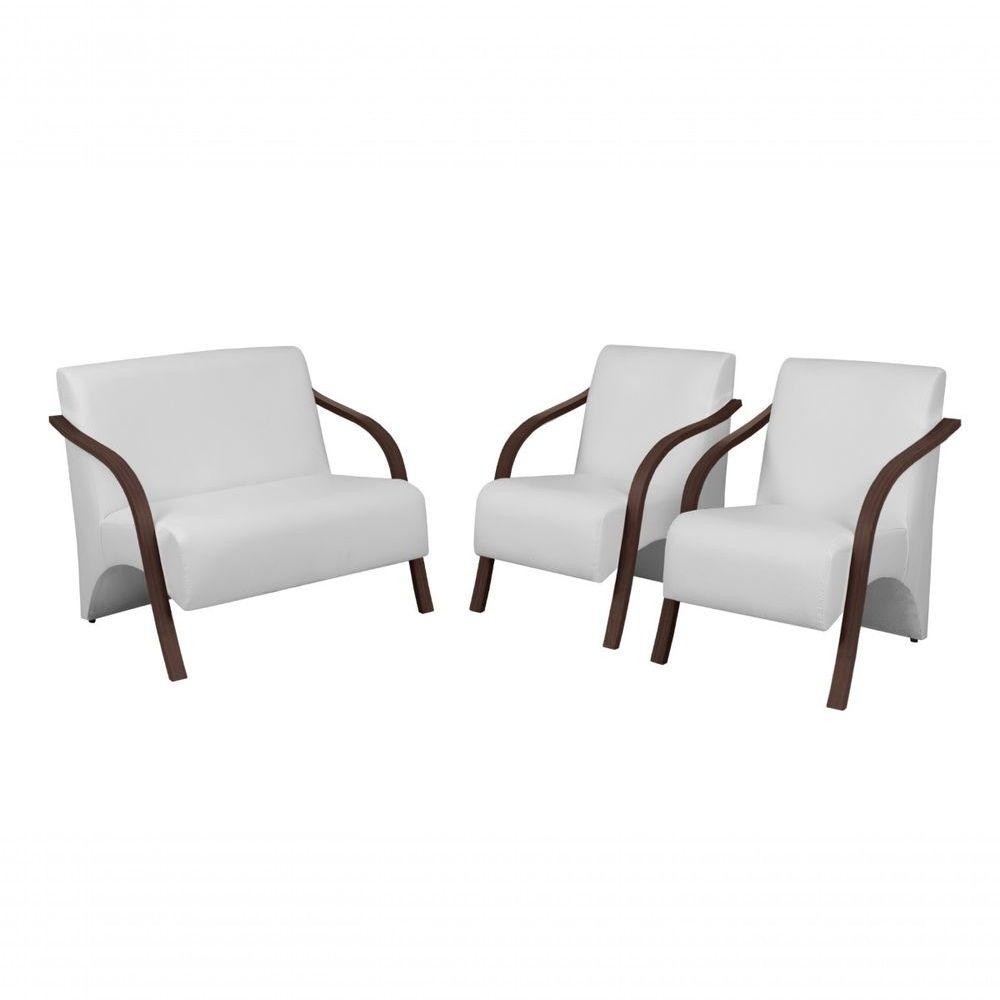 Conj 2 Poltronas De 1 Lugar E 1 De 2 Lugares Braço Madeira Tecido Sintético (courino)