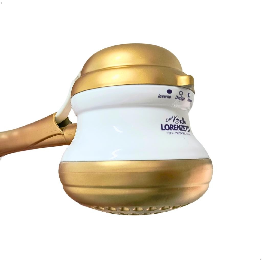 Chuveiro Elétrico Loren Bello 220V 5500W Branco Dourado com Cano Crie Construa