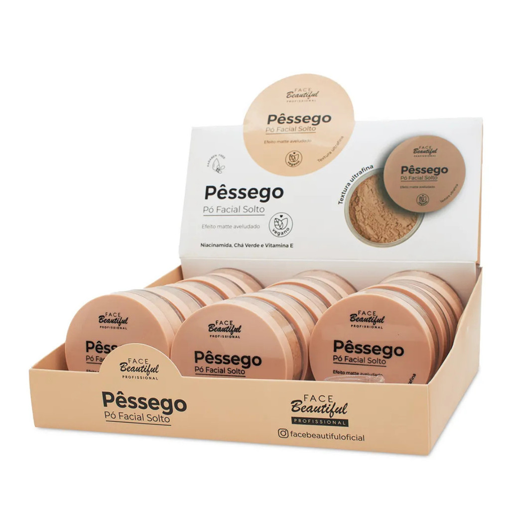 Display C/14un Po Facial Solto Pessego Powder Efeito Matte Aveludado Face Beautiful