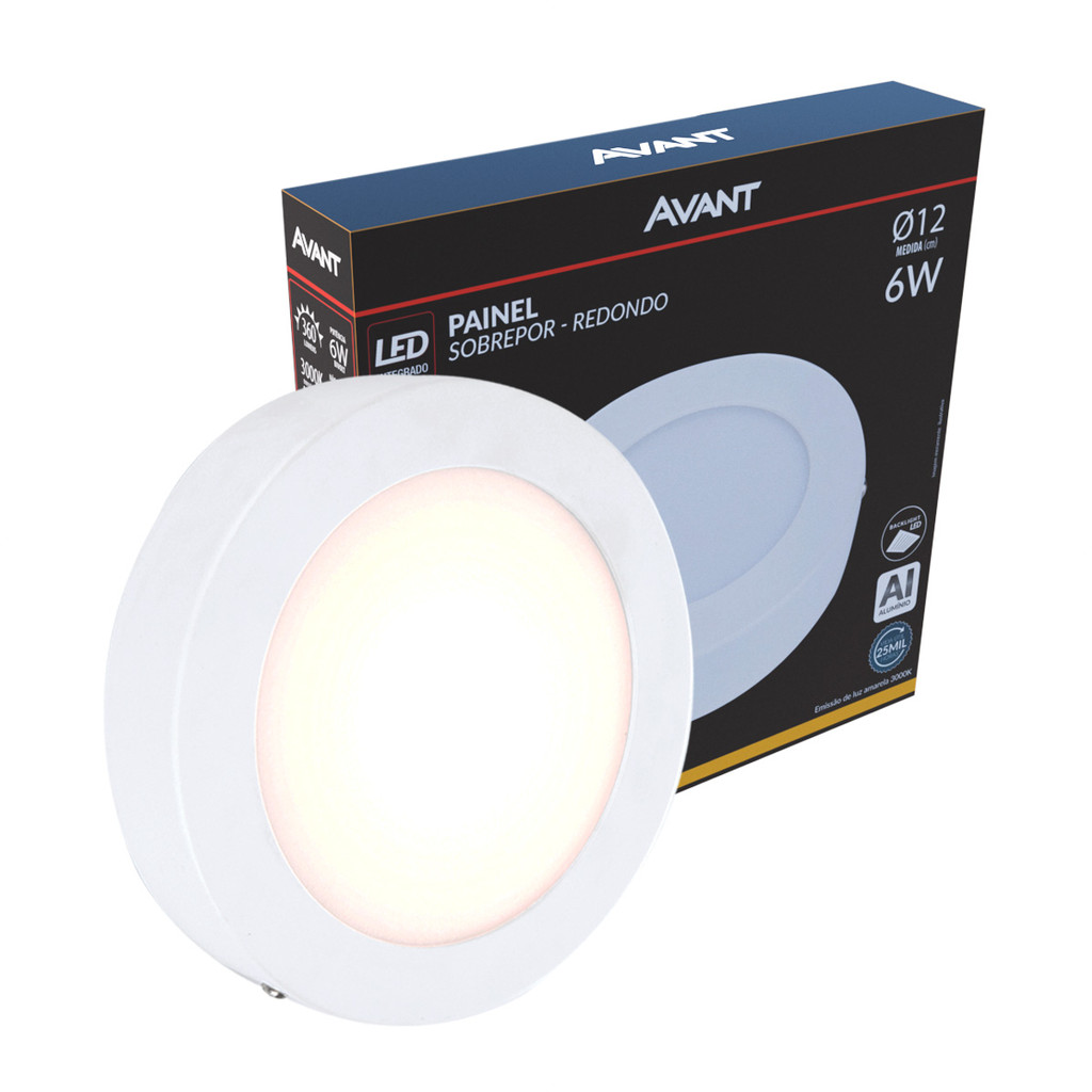 Painel Led Alu 6w 3000k Sob. Redondo 110v/220v 12cm Avant - Home & Living