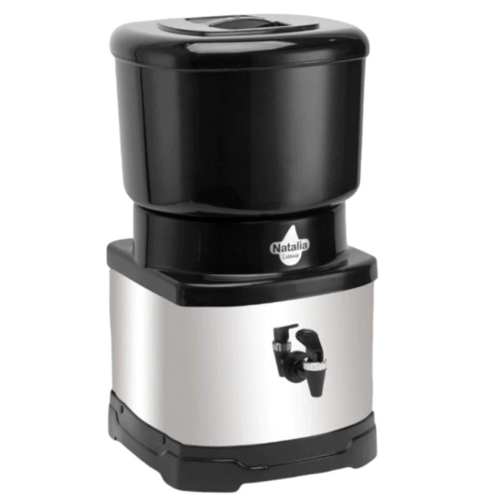 Filtro De Água Bebedouro Cuba Barro Purificador Em Inox Vela Tripla Ação E Boia Dosadora Preto 11 L