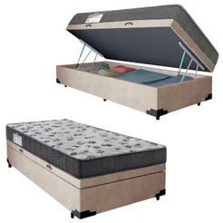 Cama Box Baú Solteiro Suede + Colchão De Espuma D33 - Serene - 88cm Cor:bege