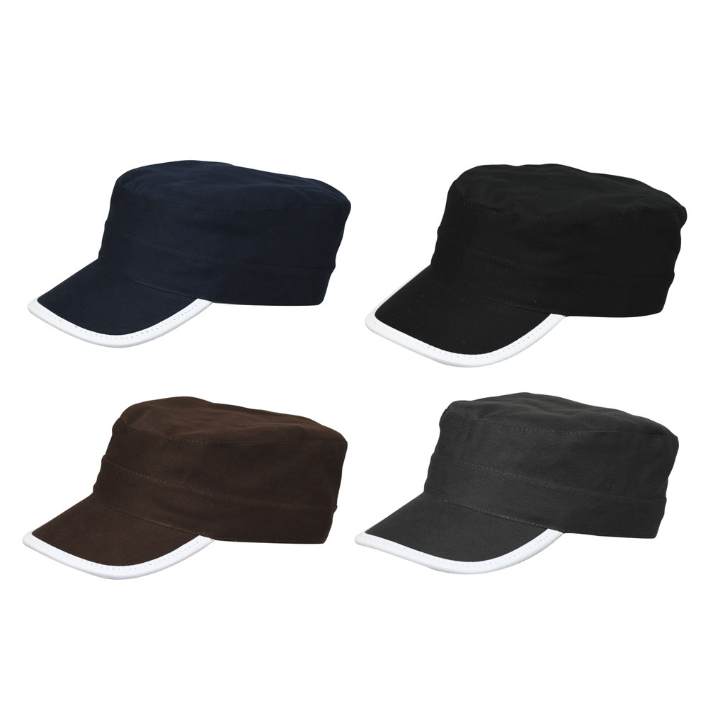 Kit 4 Boné Quepe Militar Liso c/ Viés Branco Brim Lef's