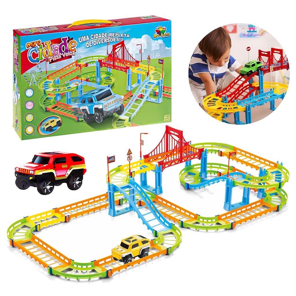 Pista Veloz Mini Cidade Art Brink Trilha Maluca Corrida Colorida Para Montar 95 Pçs