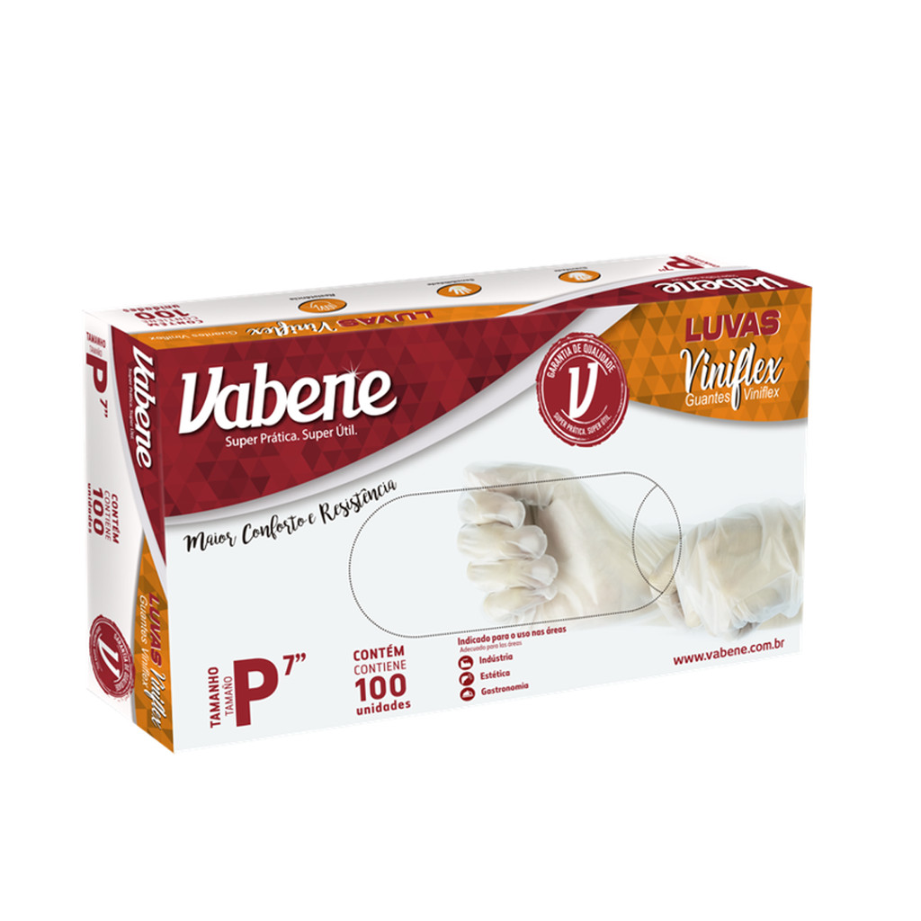 Luva Vinilflex sem Pó Transparente Peq com 100 und Vabene