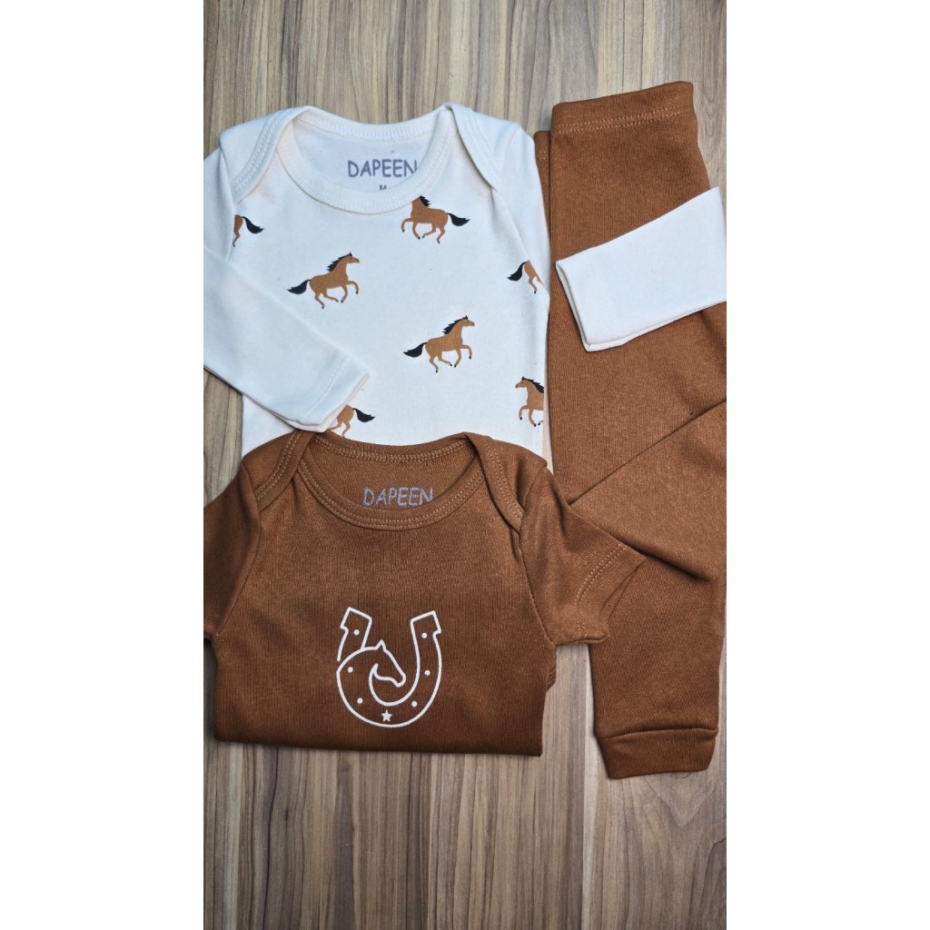 Kit Body Bebê Menino Suedine Cavalos