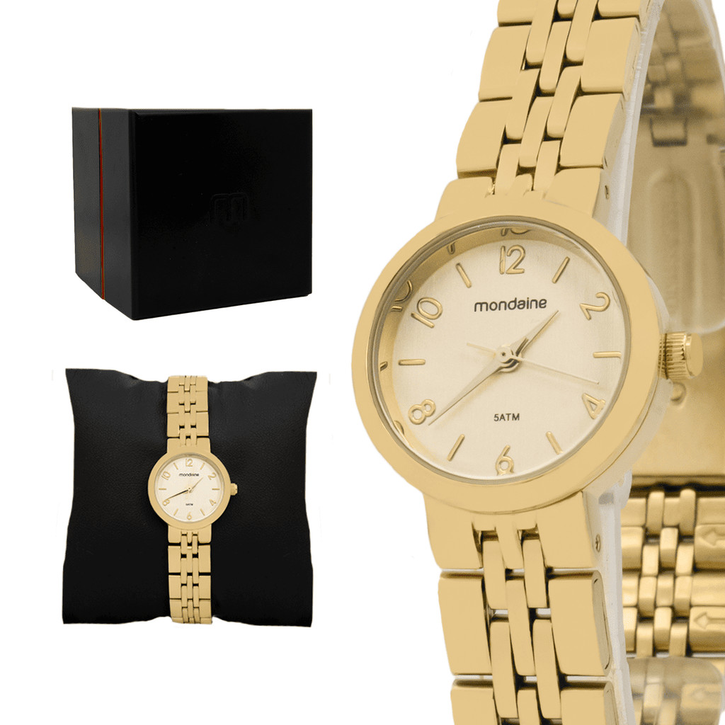Relógio Feminino Mondaine Aço Inoxidável Dourado Analógico 5 ATM Resistente à Água