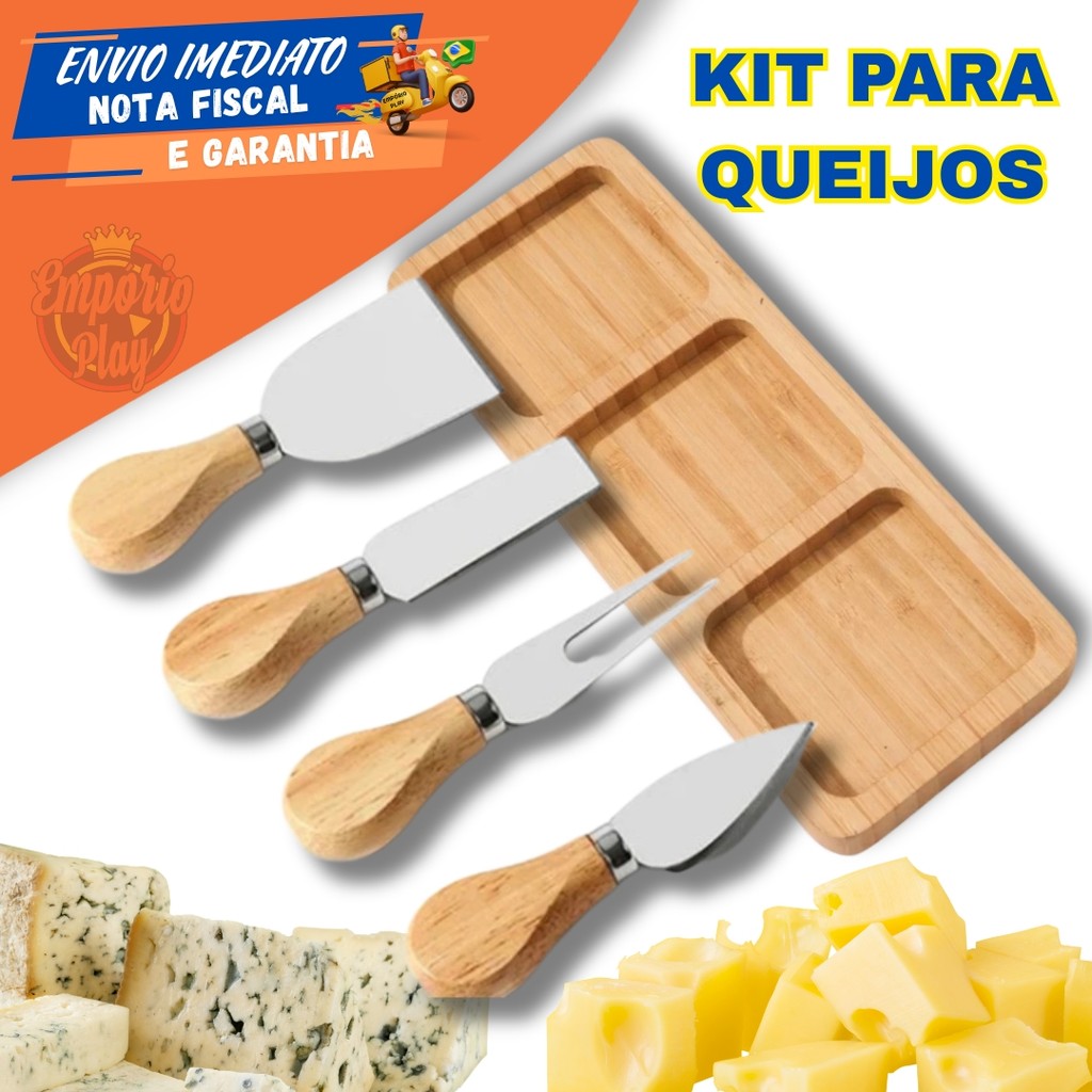 Kit Queijos Com Tabua Bambu e 4 Espátulas Para Queijos Frios Salame Petiscos Faca Garfo Picador Espatula em Oferta na Shopee