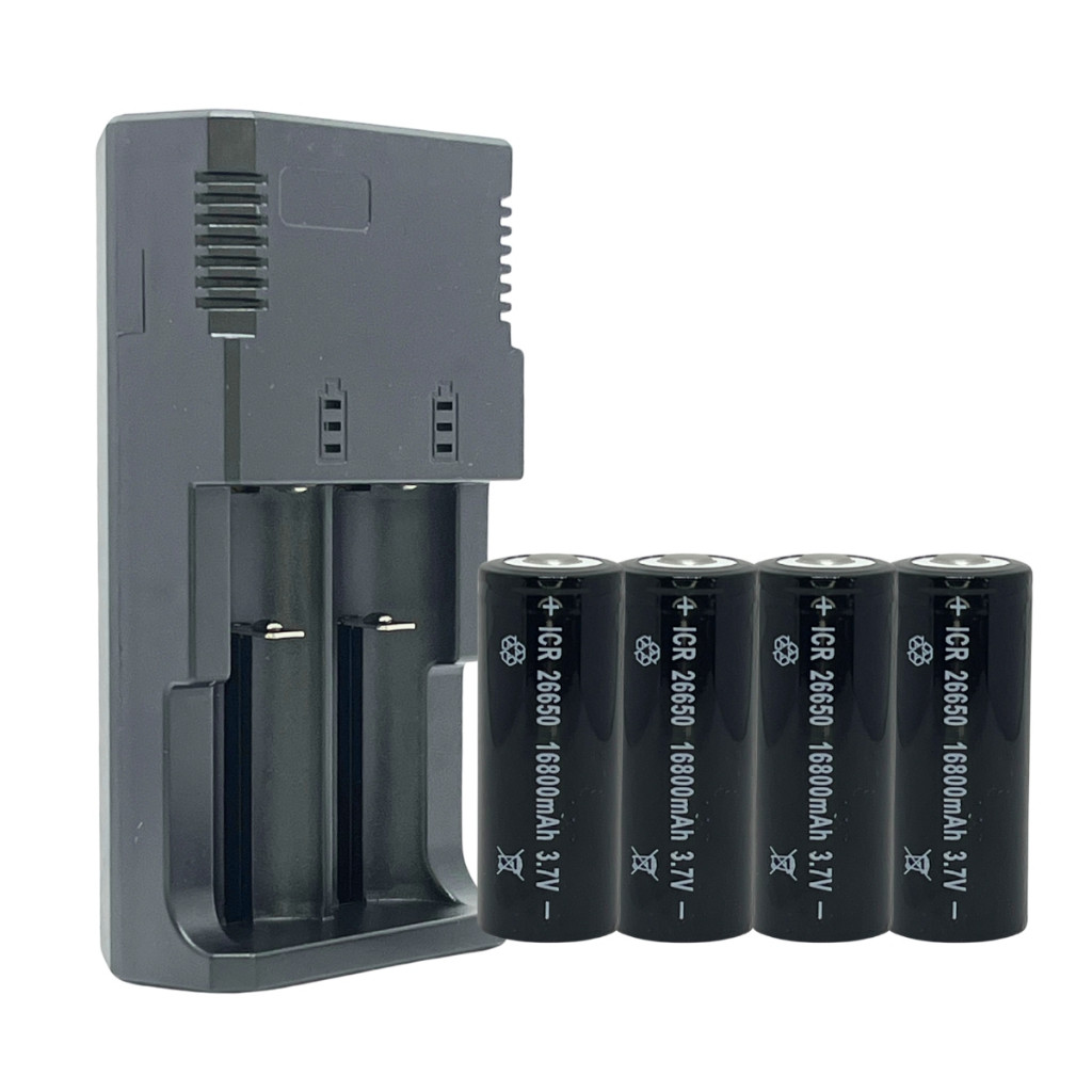Kit 4Bateria Recar Lanterna 26650 16800mah X900 T9 X9 com Carreg Duplo Turbo Lanterna Tática Nf