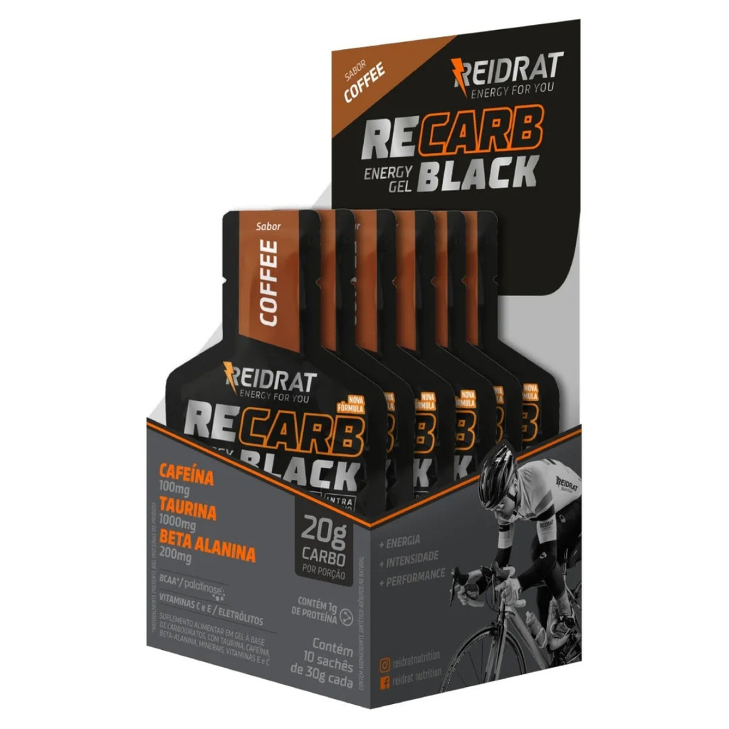Recarb Energy Gel Black Caixa Com 10 Unidades de 30g Reidrat Nutrition Coffee - Health