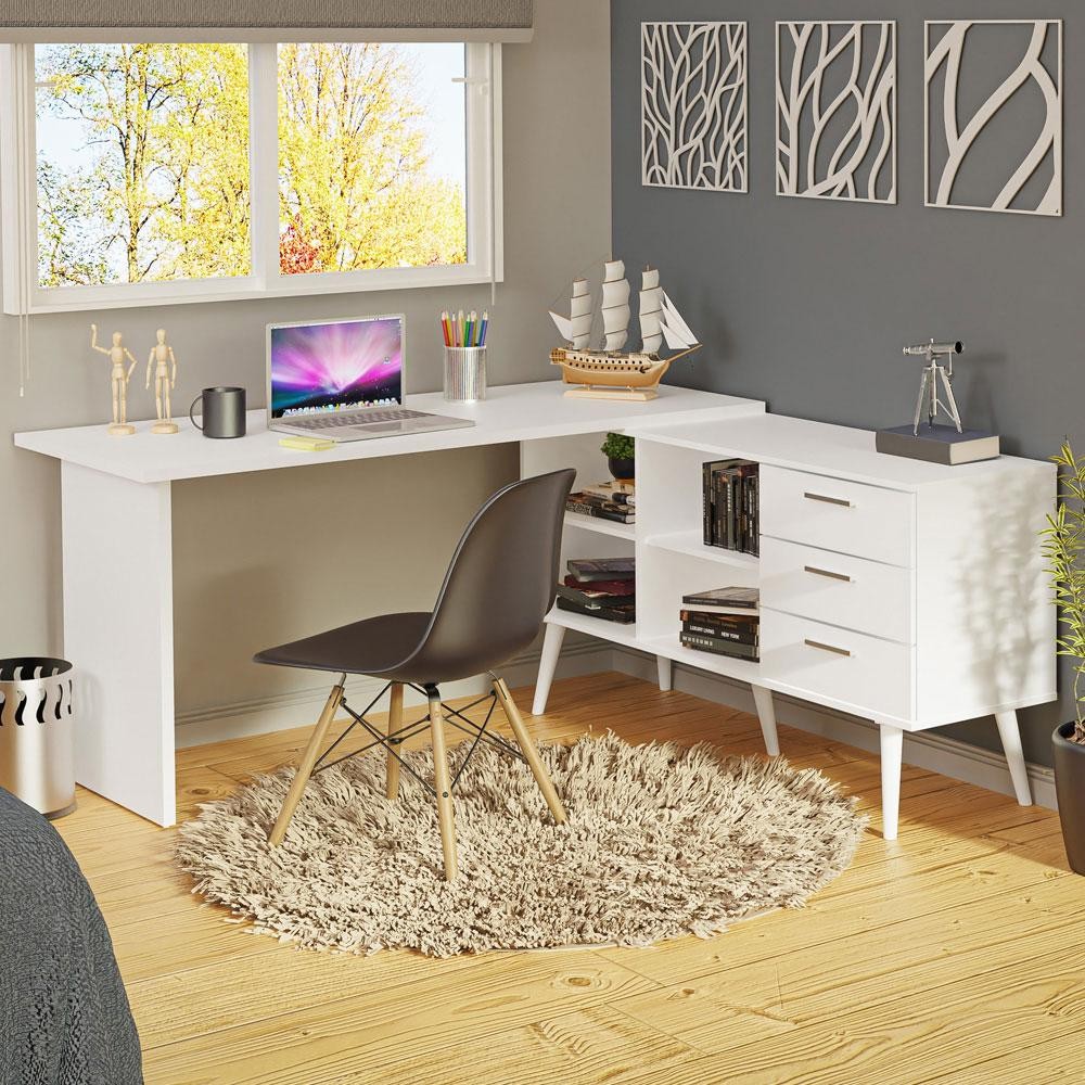 Escrivaninha Mesa de Escritório de Canto 3 Gavetas Lisboa Madesa em Oferta na Shopee