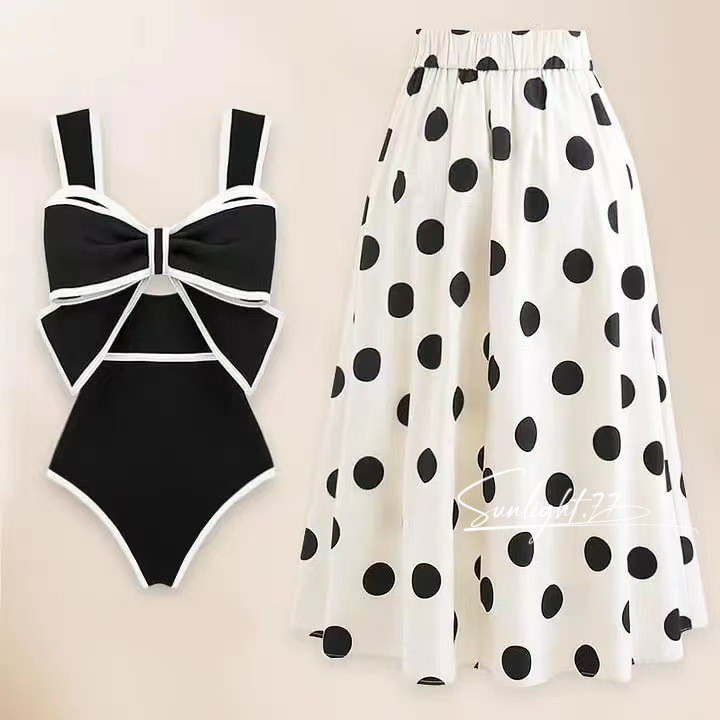 Body Maiô Feminino Mulher uma peça de maiô laço ponto de onda conjunto de biquíni saida de praia