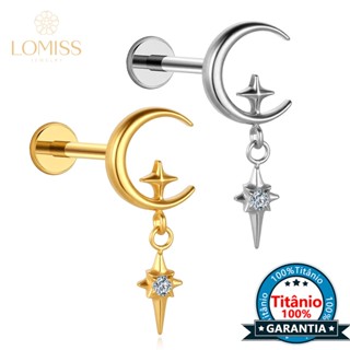 Piercing Labret Titânio Lua Estrela Zircônia Cravejada Tragus Conch Helix Orelha Nariz em Oferta na Shopee